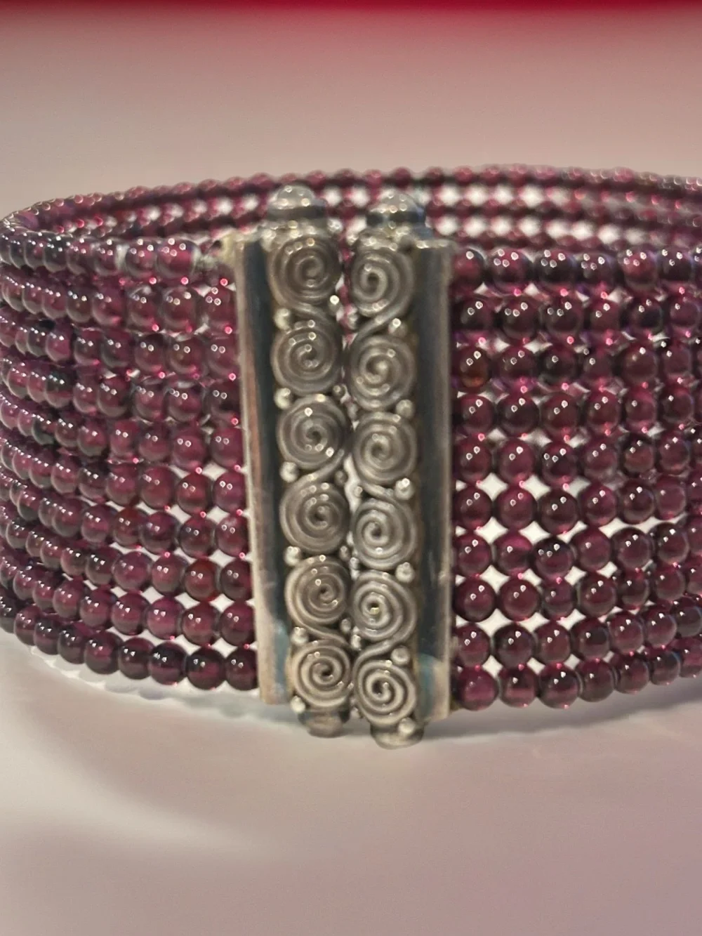Sajen Sterling Silver and Ten Strand Garnett Cuff Bracelet - Picture 2 of 8